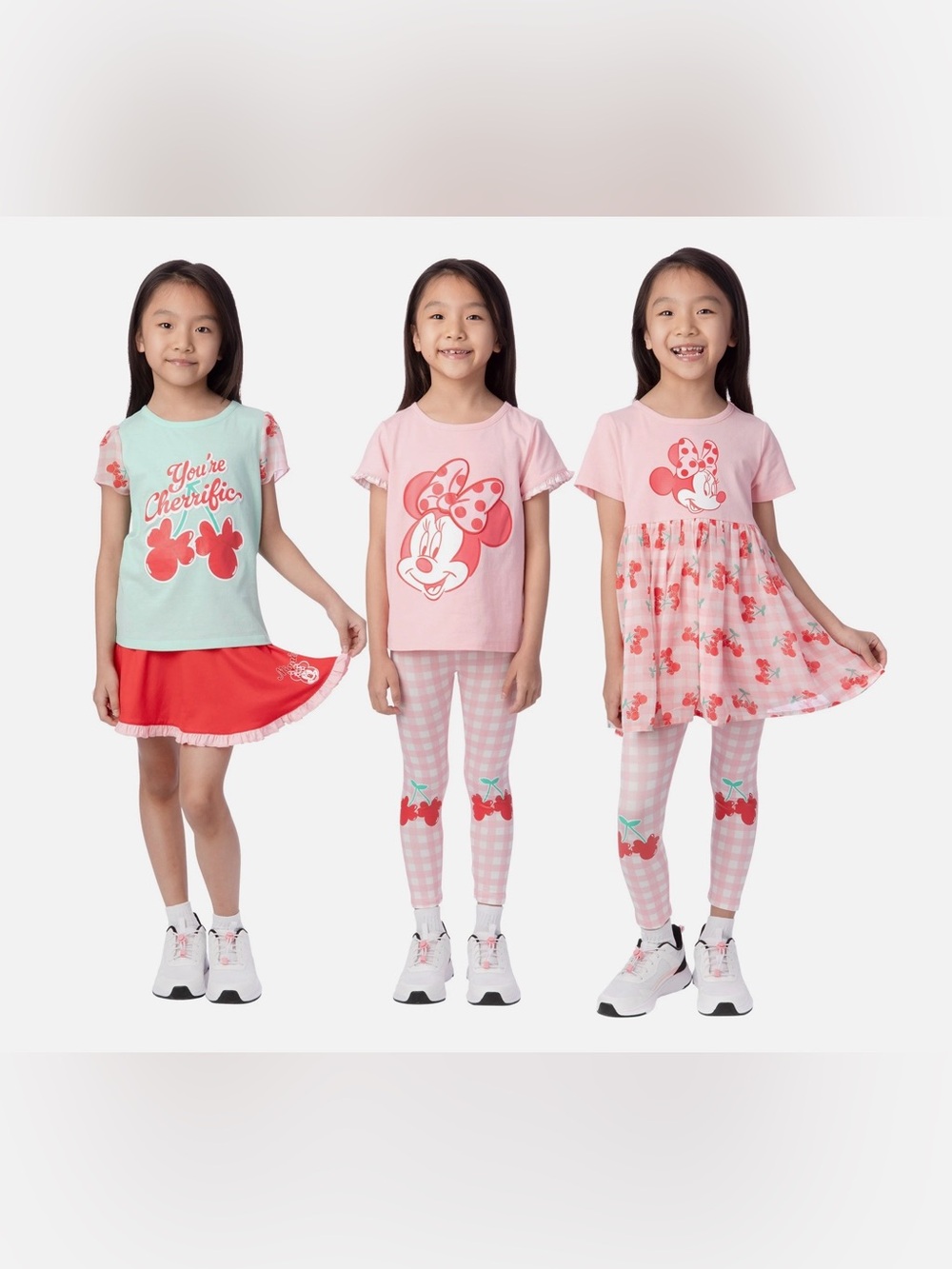 Disney Girls Pink & Mint Minnie Mouse Cherry Pajama Set Trio